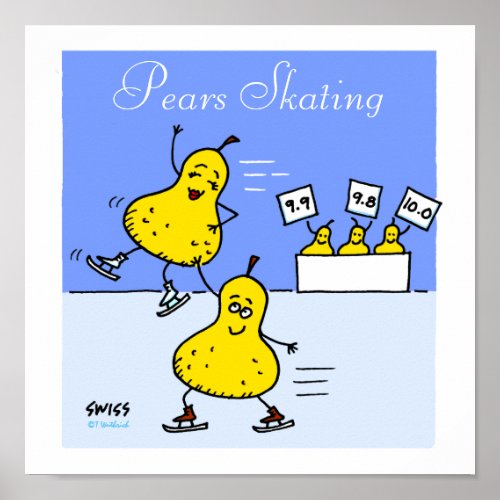 Pairs Ice Skating Pears Cartoon Cute Funny Poster