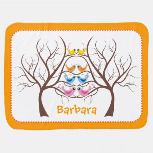 Pairs of cute twin birds in tree orange baby blanket