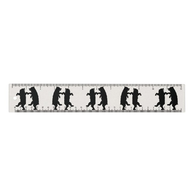 Pairs of Happy Dancing Bears in Silhouette Ruler (Front)