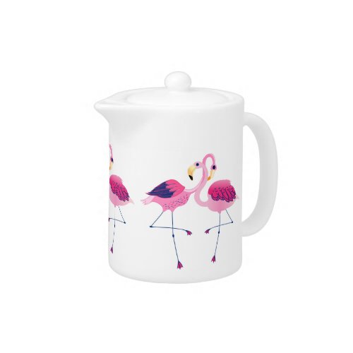 Pairs Of Pink Flamingos Illustration Teapot