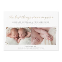 Pairs Twin Birth Announcement in Faux Gold Foil
