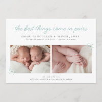 Pairs Twin Boy Birth Announcement with Blue Hearts
