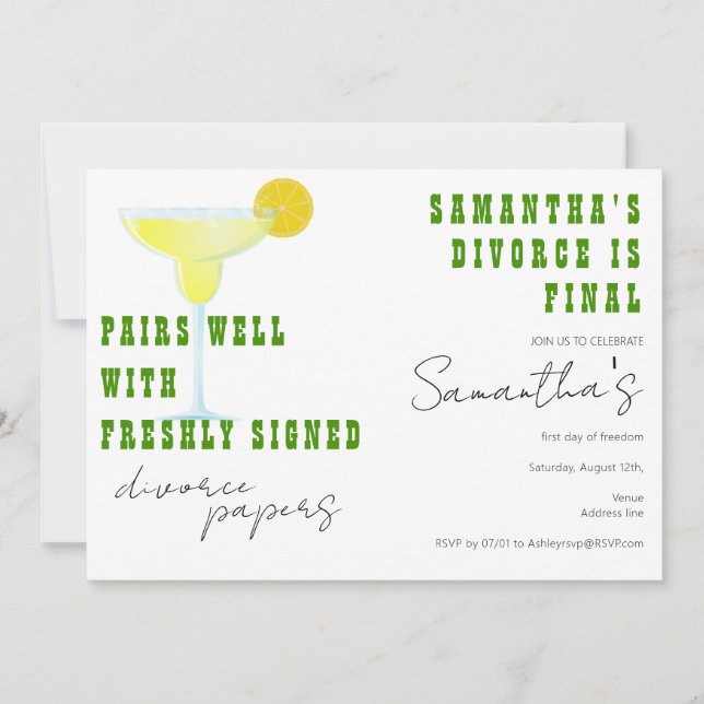 Pairs Well Divorce Papers Margarita Tequila Party Invitation (Front)