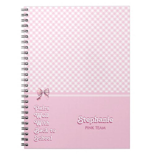 Pairs Well W Back To School Funny Pink Plaid Team Notebook
