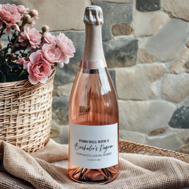 Pairs Well With A Bachelor's Degree Graduation Sparkling Wine Label (Creator Uploaded)