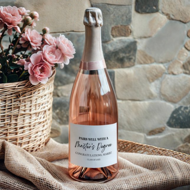 Pairs Well With A Master's Degree Graduation Gift Sparkling Wine Label (Creator Uploaded)