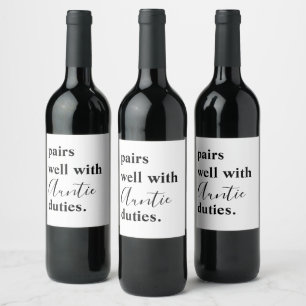Pairs Well With Auntie Duties Baby Announcement Wine Label