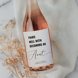 Pairs Well With Baby Announcement Aunt Wine Label