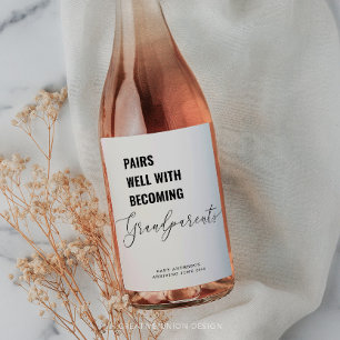 Pairs Well With Baby Announcement Grandparents Wine Label