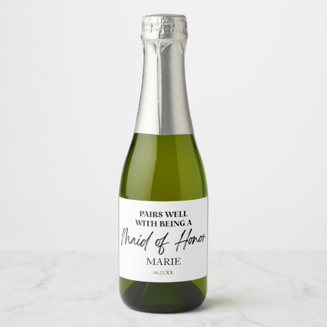 Pairs Well With Being A Maid of Honor Proposal Sparkling Wine Label (Front)