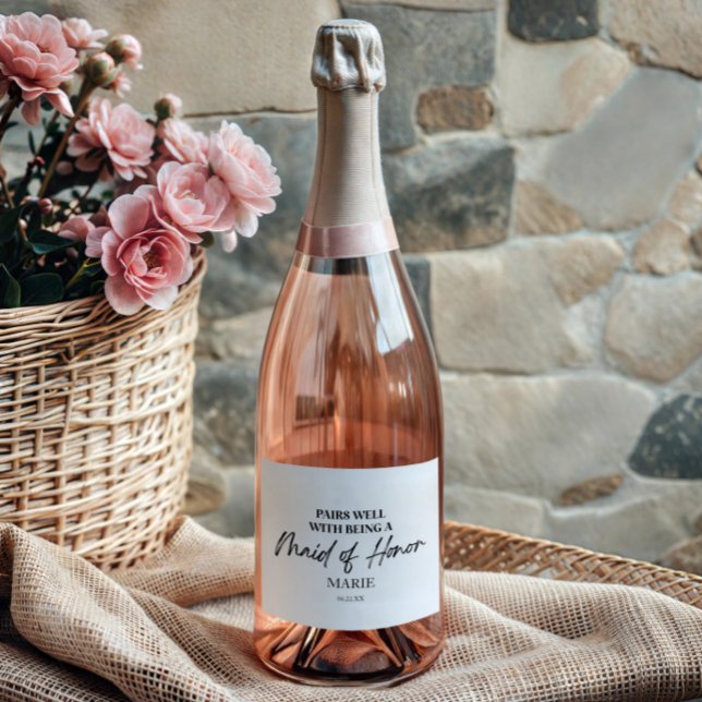 Pairs Well With Being A Maid of Honor Proposal Sparkling Wine Label (Creator Uploaded)
