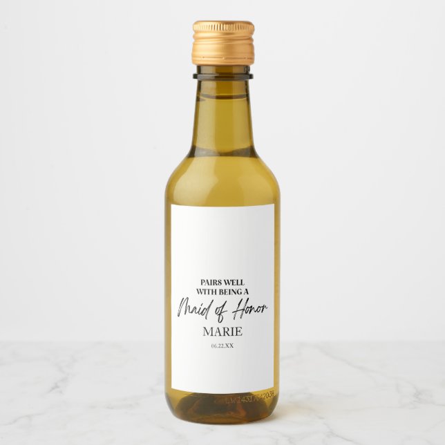 Pairs Well With Being A Maid of Honor Proposal Wine Label (Front)