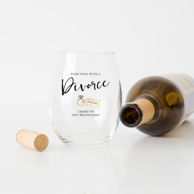 Pairs Well With Divorce Stemless Wine Glass (Creator Uploaded)