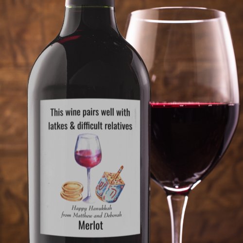 Pairs well with Latkes Hanukkah Funny Gift Wine Wine Label
