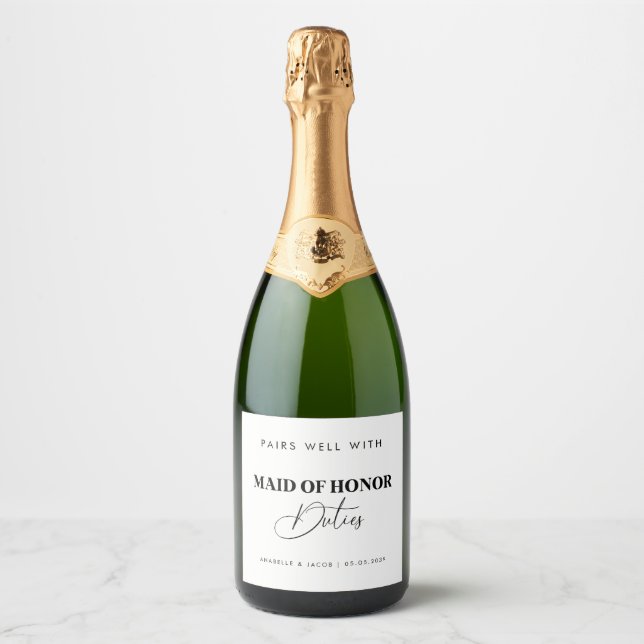 Pairs Well with Maid of Honor Duties Chic Proposal Sparkling Wine Label (Front)