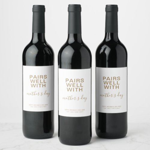 Pairs Well With Mothers Day Minimalist Wine Label