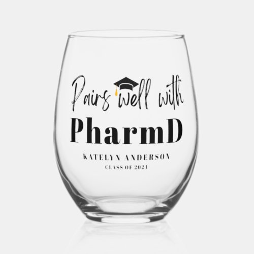 Pairs Well with PharmD Personalized Graduation Stemless Wine Glass