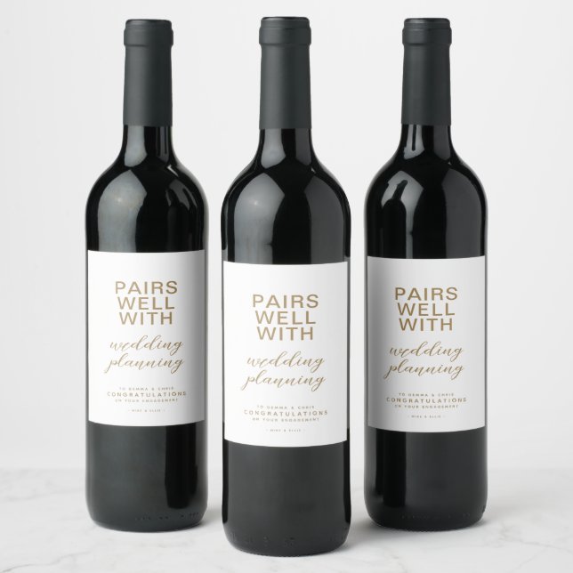 Pairs Well With Wedding Planning Engagement  Wine Label (Bottles)