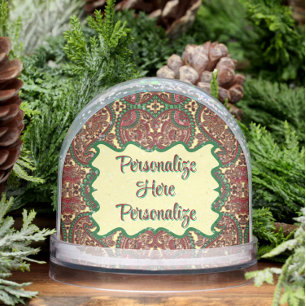 Paisely victorian red green yellow jewel tone snow globe
