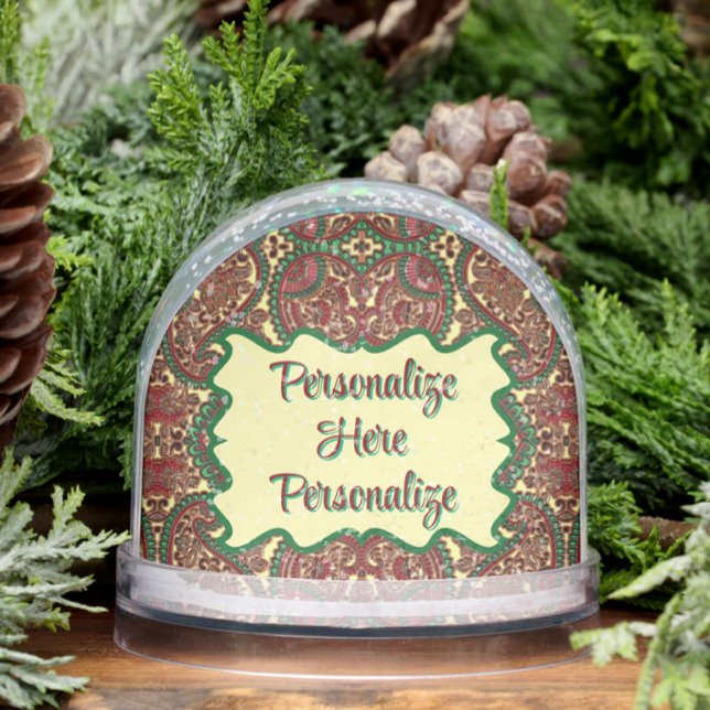 Paisely victorian red green yellow jewel tone snow globe (Creator Uploaded)