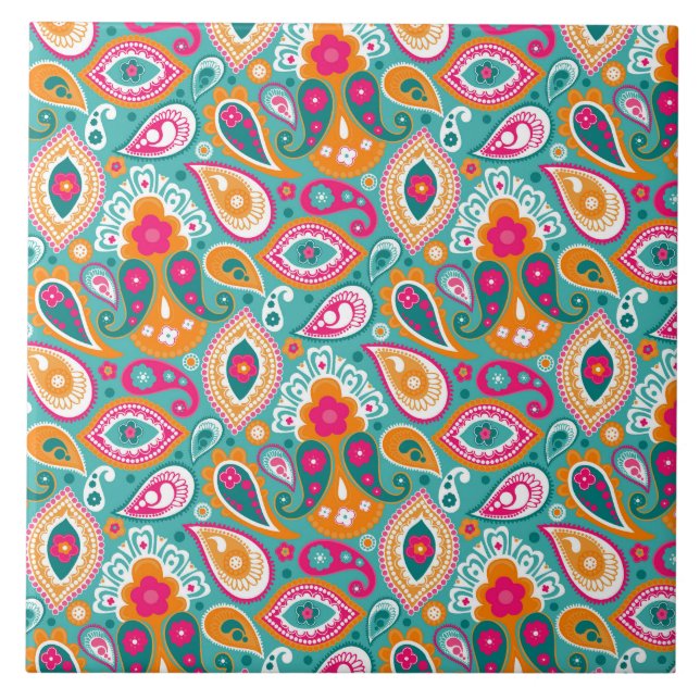 Paisley 70s 60s Boho Retro Ceramic Tile (Front)