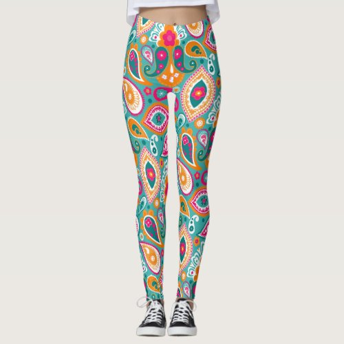 Paisley 70s 60s Boho Retro Leggings