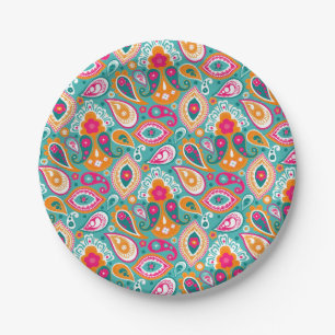 Paisley 70s 60s Boho Retro Paper Plates