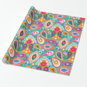Paisley 70s 60s Boho Retro Wrapping Paper