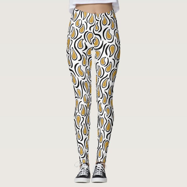 Paisley Abstract 230523 - Golden Brown, B&W Leggings (Front)