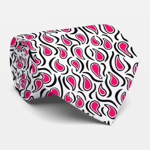 Paisley Abstract 230523 - Neon Red, B&W Neck Tie