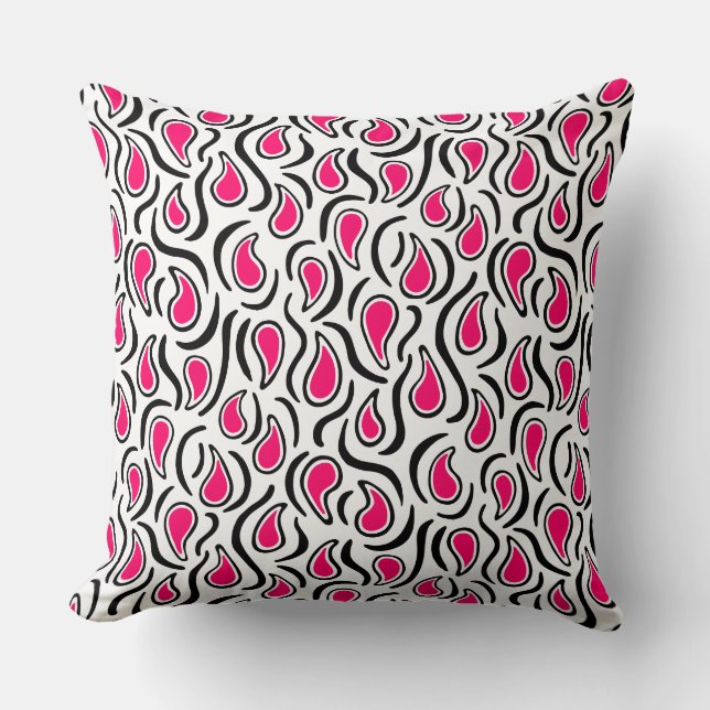 Paisley Abstract 230523 - Neon Red, B&W Throw Pillow (Front)