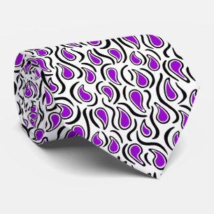Paisley Abstract 230523 - Purple, Black and White Neck Tie