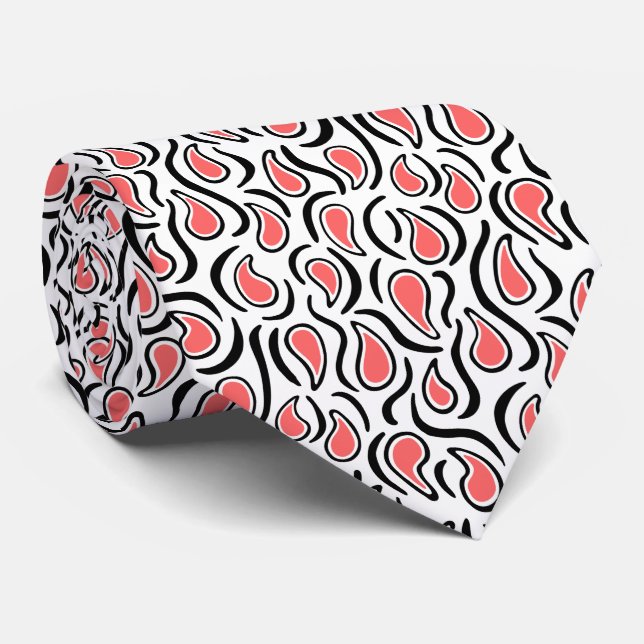 Paisley Abstract 230523 - Tropical Pink, B&W Neck Tie (Rolled)