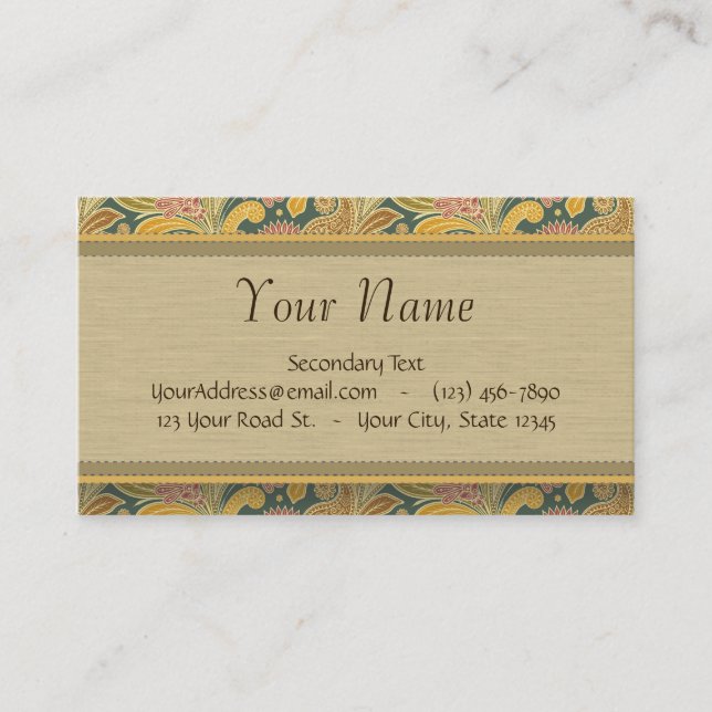 Paisley and Fan Flowers with Monogram Business Card (Front)