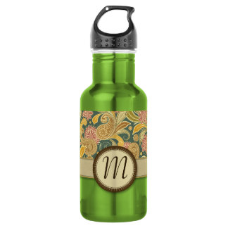 Paisley and Fan Flowers with Monogram Water Bottle