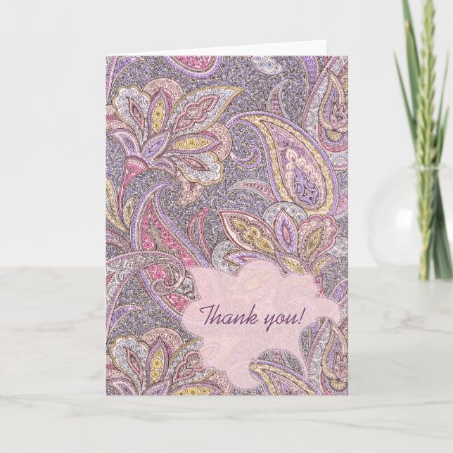 Paisley and flower pattern letterpress thank you card (Front)