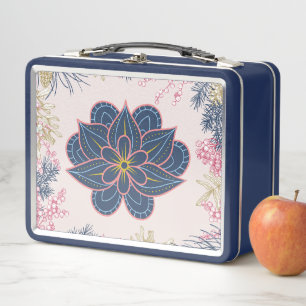Paisley Art, Blue and Purple Floral Metal Lunch Box