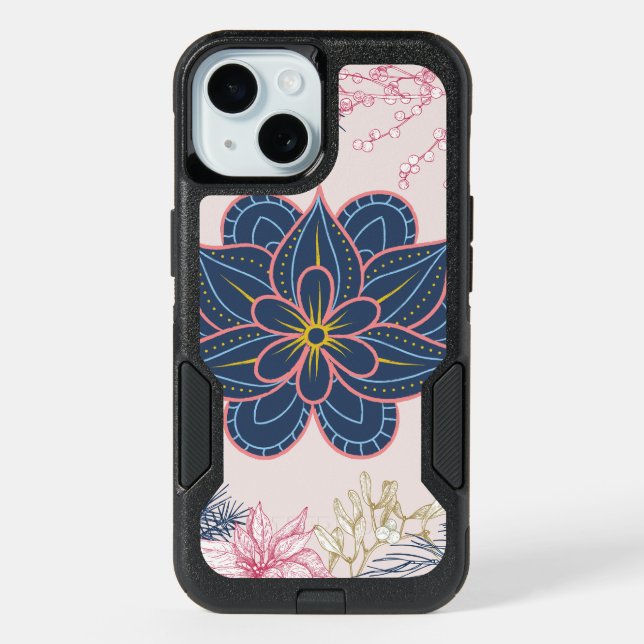 Paisley Art, Blue and Purple Graphic Artwork iPhone 15 Case (Back)