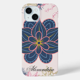 Paisley Art, Blue and Purple Graphic iPhone 15 Case