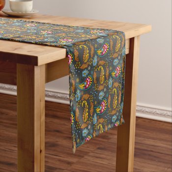 Paisley Autumn Leaves Turquoise Orange Pattern Short Table Runner by its_sparkle_motion at Zazzle