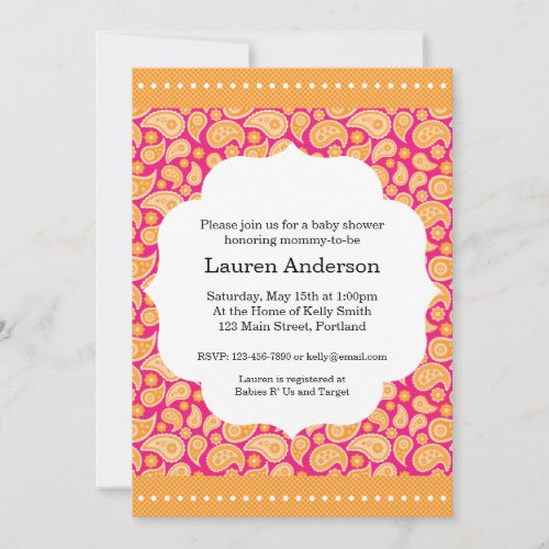 Paisley Baby Shower Invitation - Orange