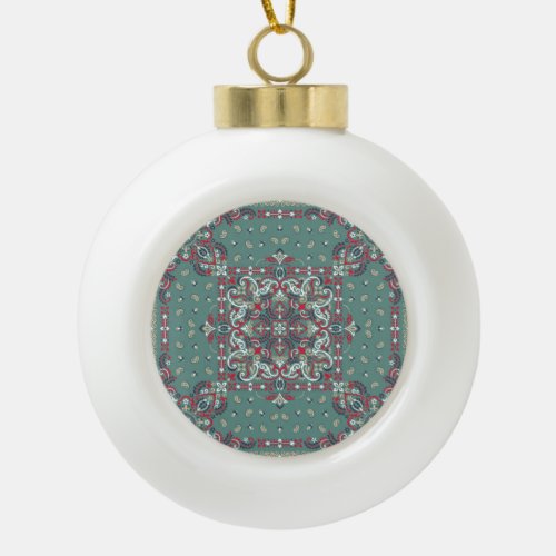 Paisley Bandana Print Silk Neck Scarf Ceramic Ball Christmas Ornament
