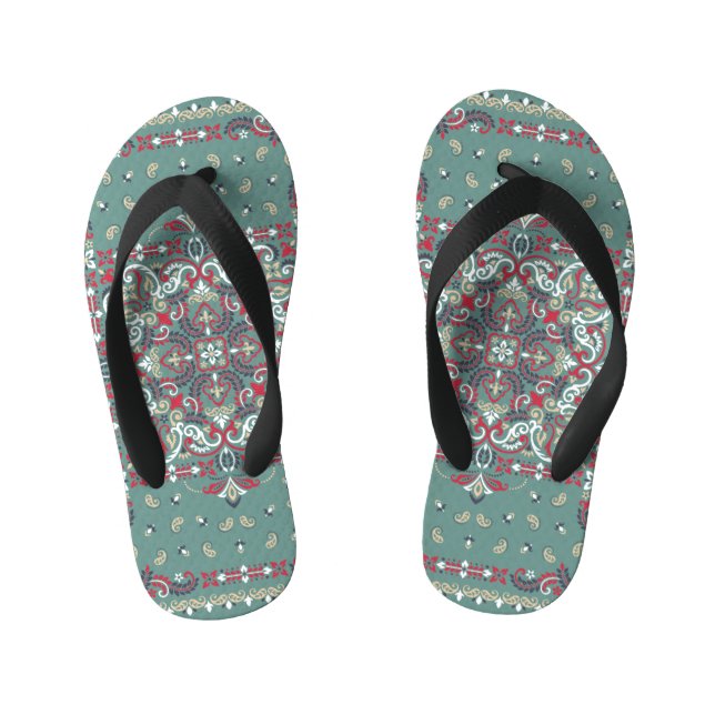 Paisley Bandana Print: Silk Neck Scarf Kid's Flip Flops (Footbed)