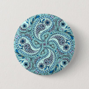 Paisley birds in baby blue button