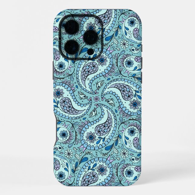 Paisley birds in baby blue iPhone case (Back)