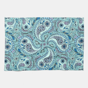Paisley birds in baby blue kitchen towel