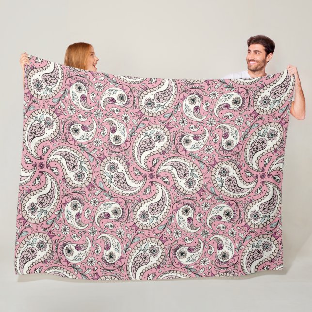 Paisley birds in baby pink fleece blanket (In Situ)