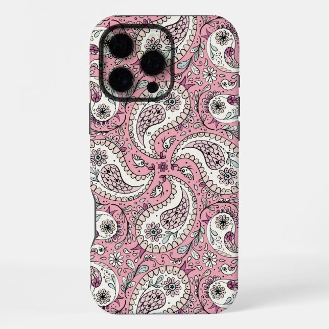 Paisley birds in baby pink iPhone case (Back)