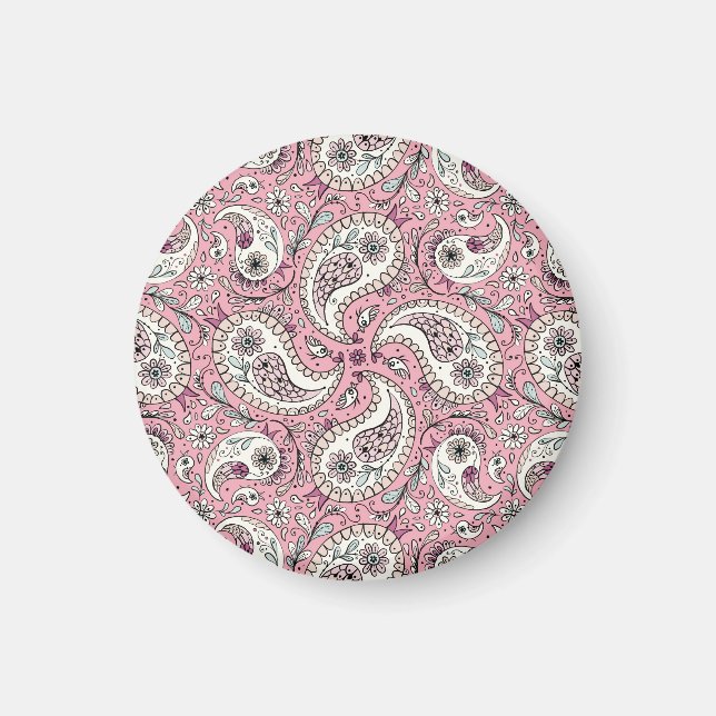 Paisley birds in baby pink magnet (Front)