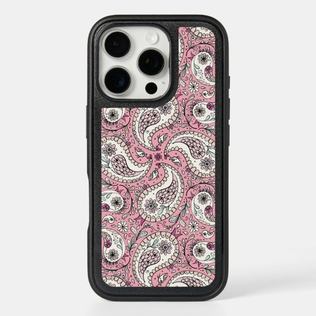 Paisley birds in baby pink otterbox iPhone case (Back)